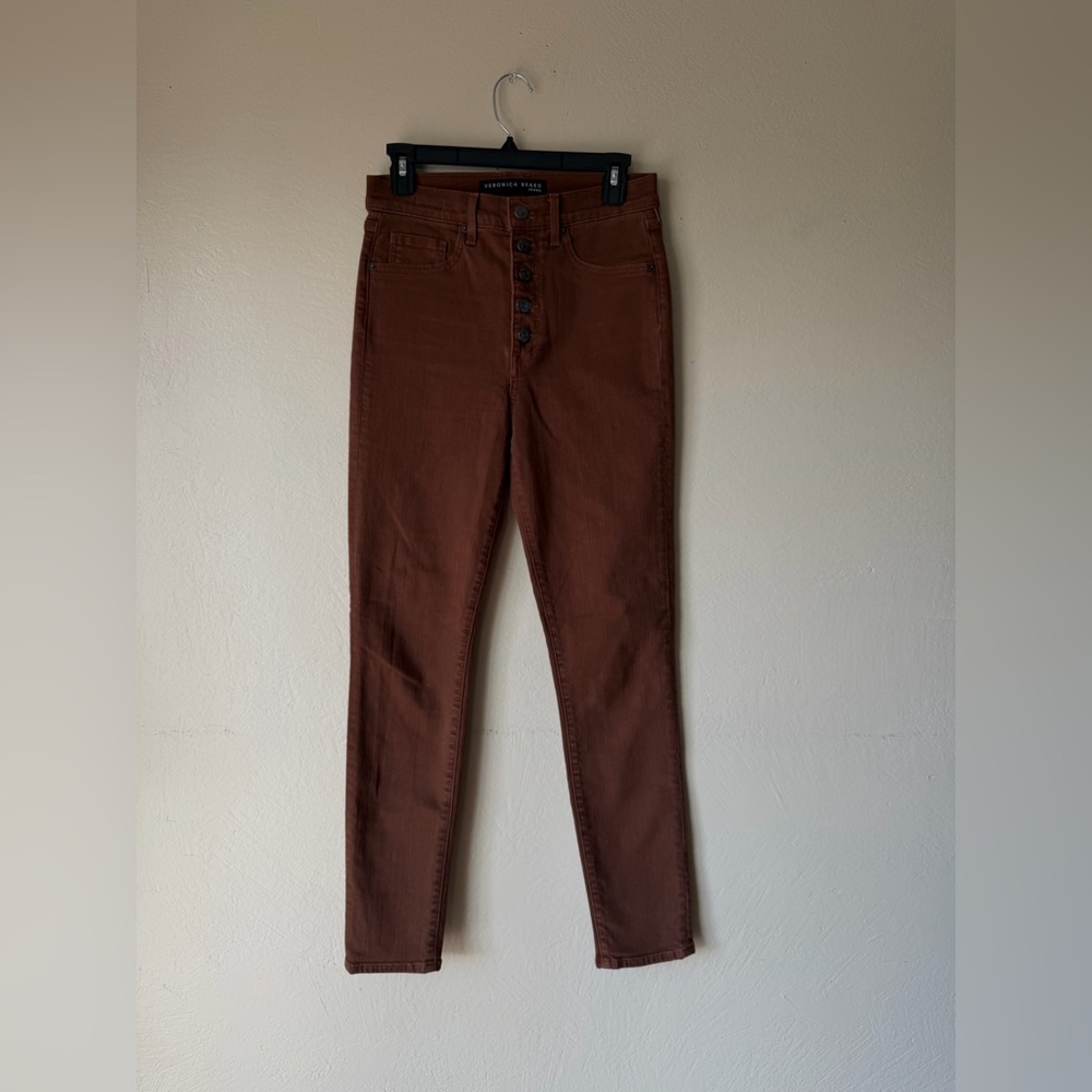 Veronica Beard High-Rise Skinny Jeans in Chestnut Brown - Picture 7 of 13